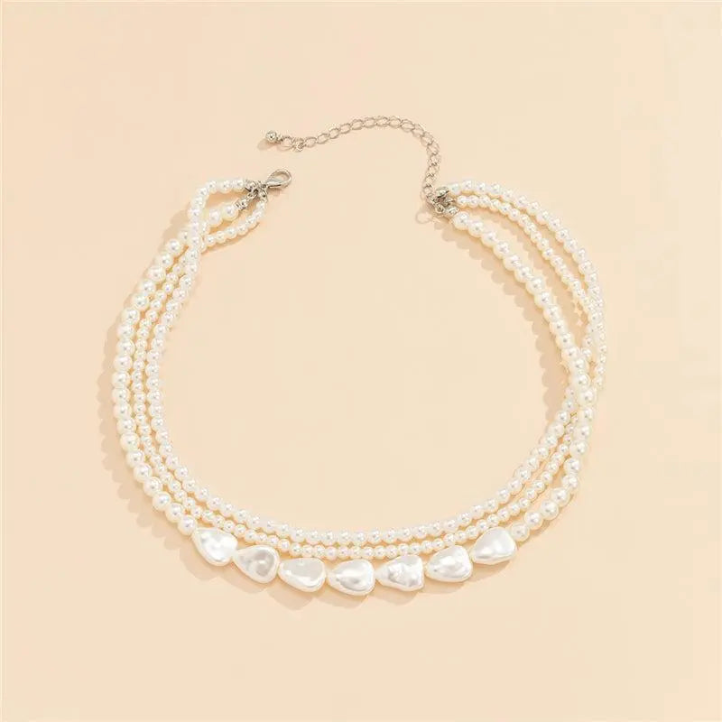 White Stone and Pearl Necklace in Gold